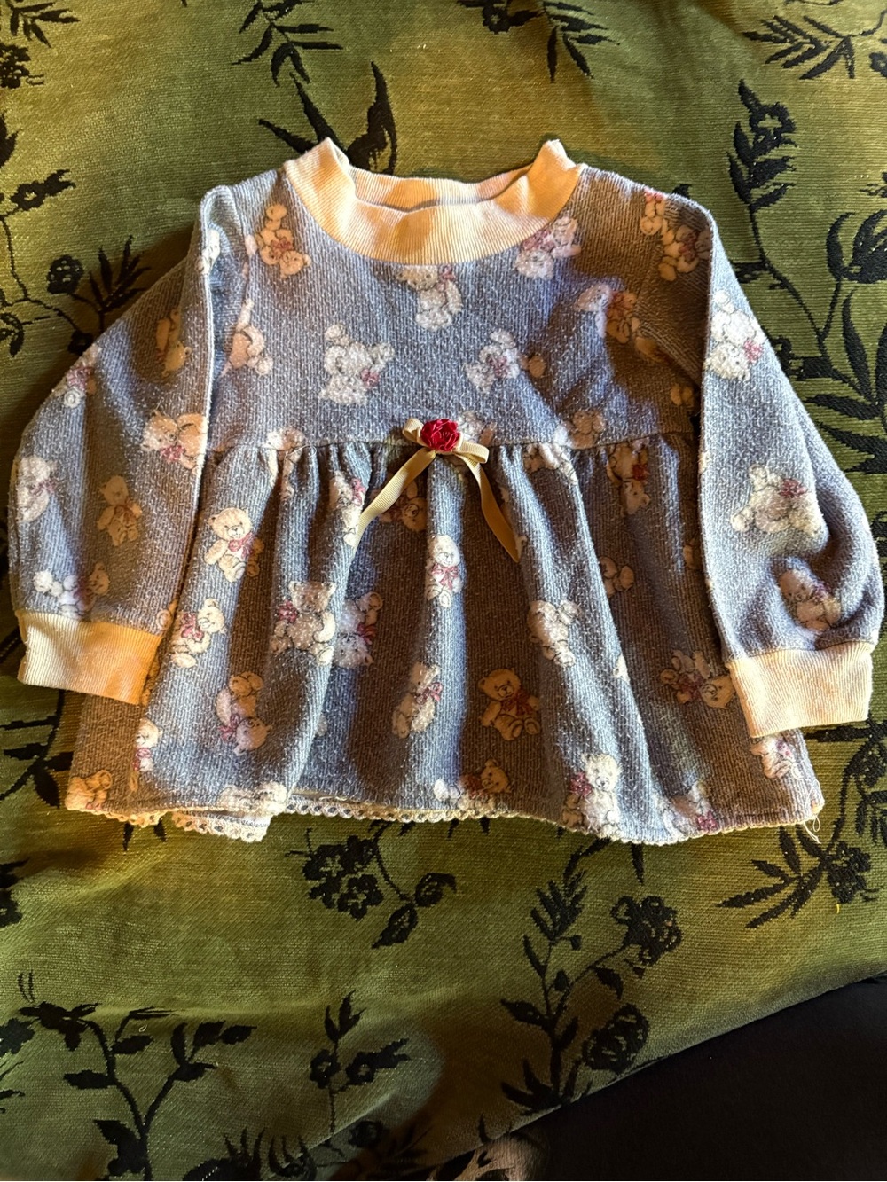 4T girls Plush Floral Bear Tunic Top - Blue with Cream Accents